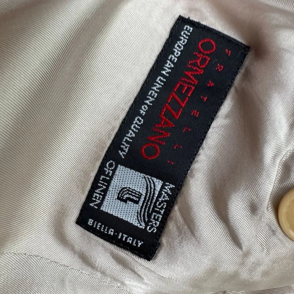 Milano Fratelli Ormezzano Two Button Blazer Men 40R Beige 100% Linen Sport Coat
